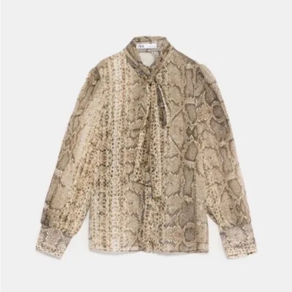 Zara snakeskin print blouse with neck tie - Picture 4 of 15
